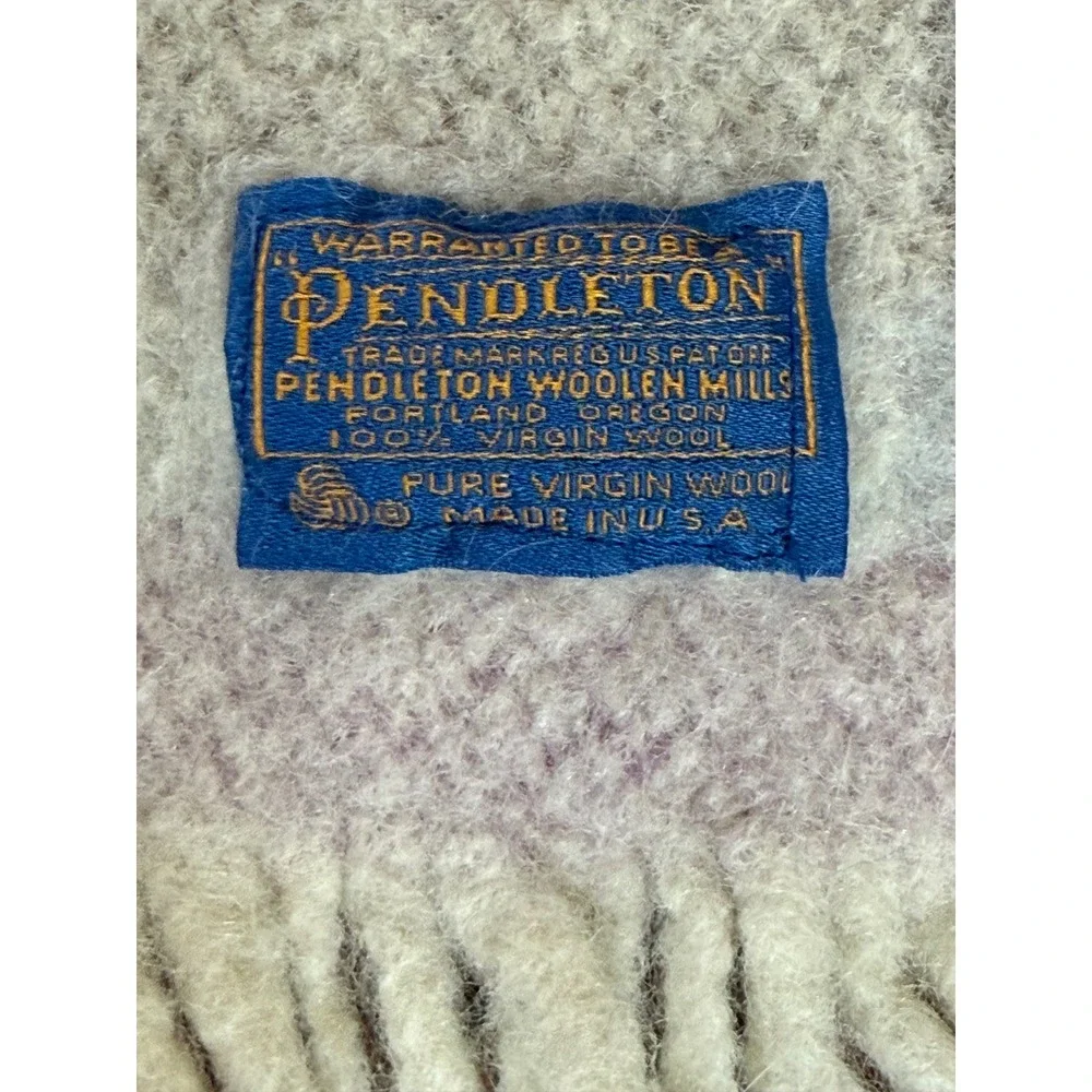 Pendleton Virgin Wool Throw Blanket Pink Purple Plaid Fringe Made in USA Vintage